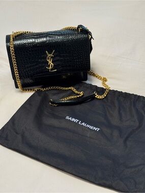 SAINT LAURENT YSL Medium Sunset Bag Croc Embossed Leather with Gold HDW